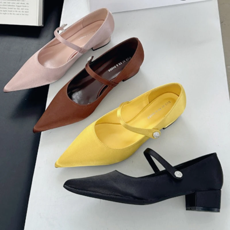 

Элегантные дизайнерские туфли на мелком среднем каблуке, женские пикантные туфли-лодочки с острым носком и пряжкой, лето 2025, удобная офисная обувь, Zapatos De Mujer