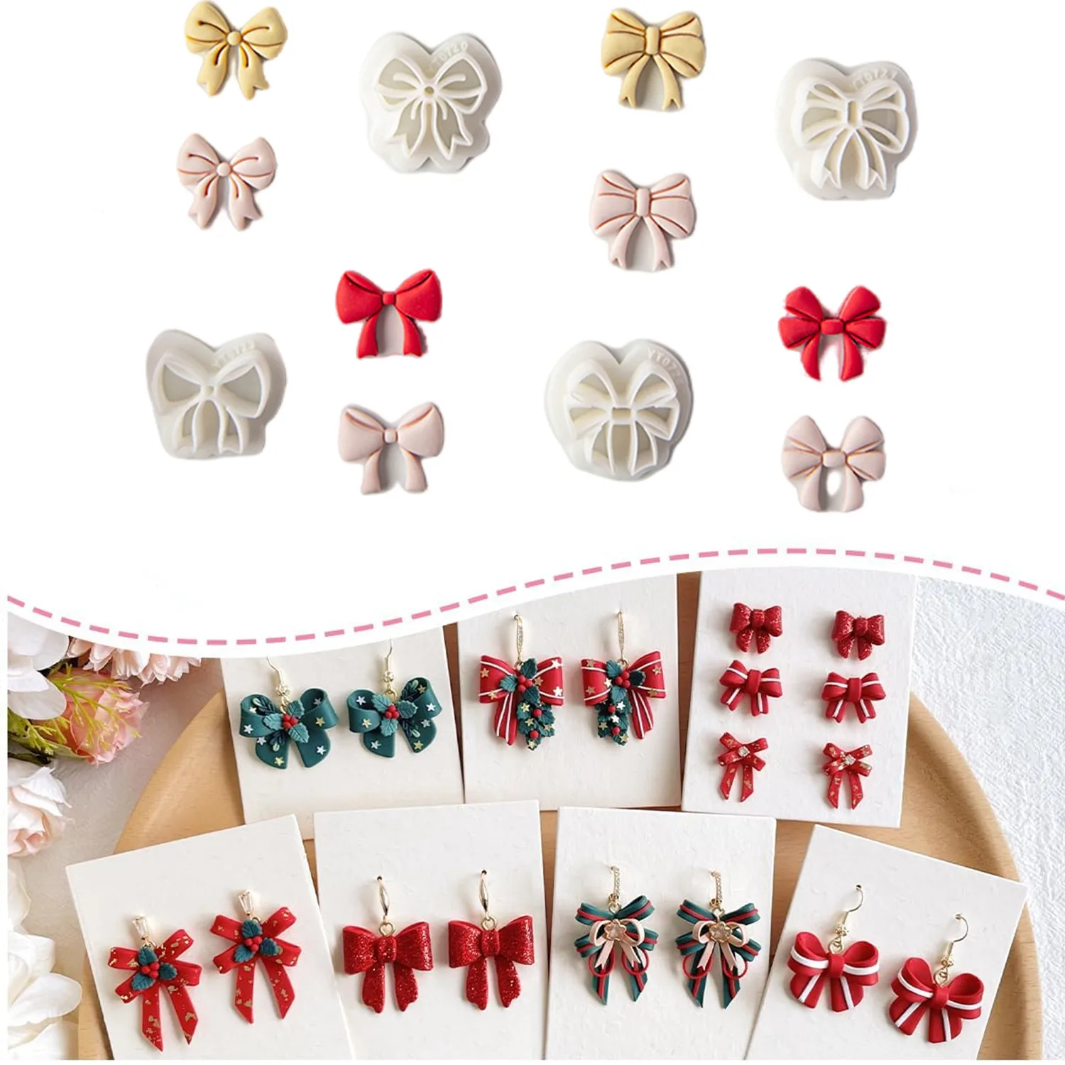 

Bow Polymer Clay Cutters 3d Christmas Ribbon Mold Cutting Tool for Earring Jewelry Pendant Dec Diy Pottery Craft Making Supplies