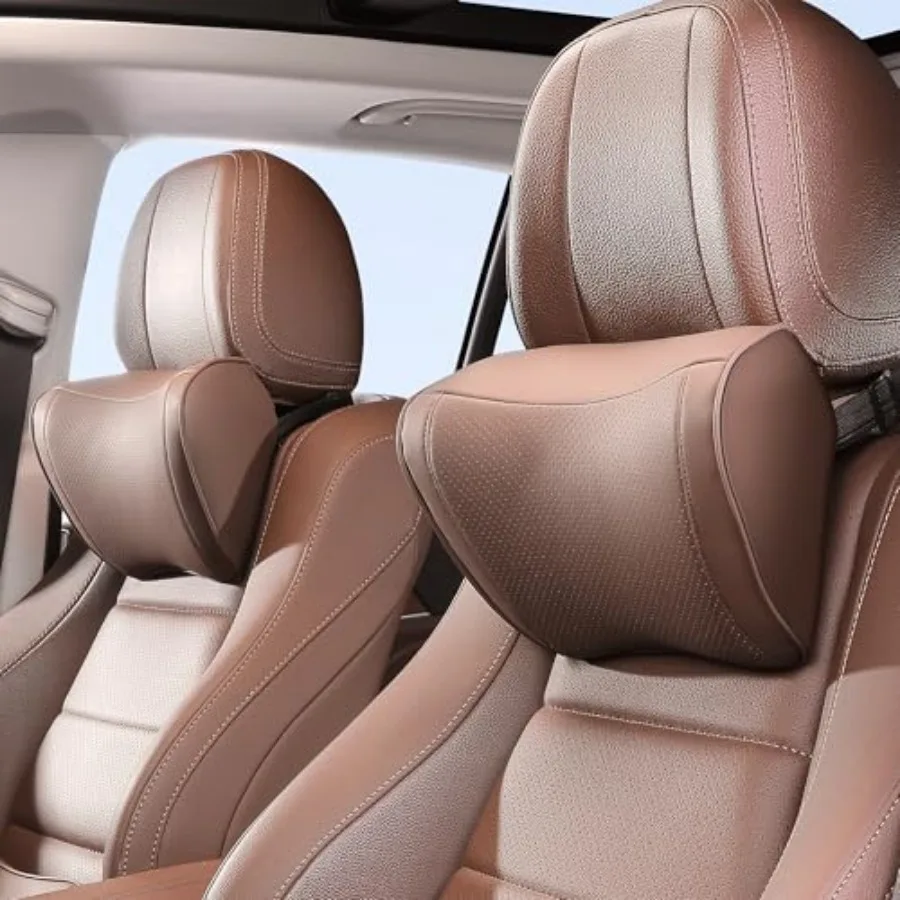 

Подушка для подголовника автомобиля из пены с эффектом памяти, дышащая, со съемным кожаным чехлом, премиум-класса, для поддержки головы и шеи при вождении и путешествиях