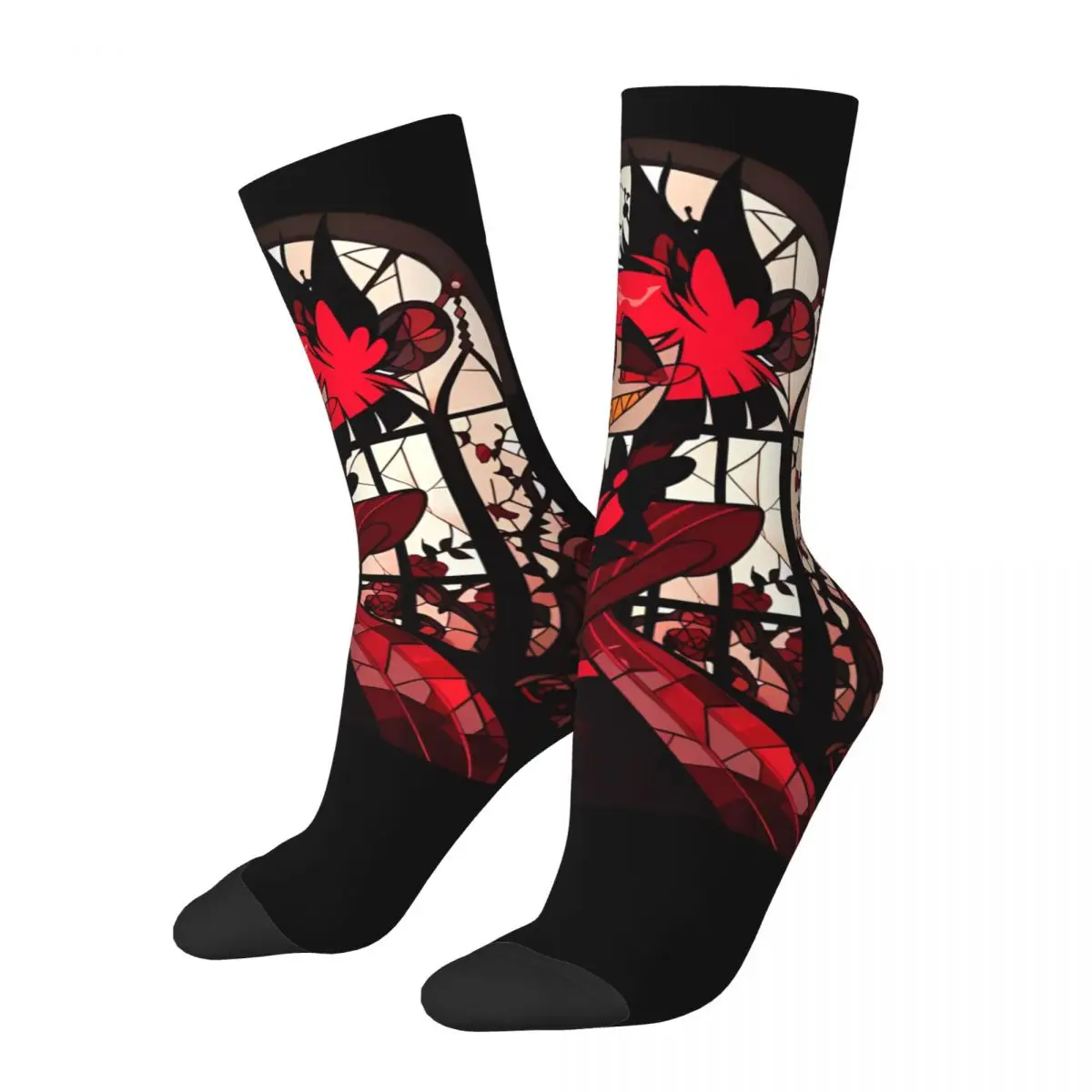 Stained Glass Alastor Hazbins Hotels cosy Unisex Socks,Hip Hop Happy 3D printing Sock