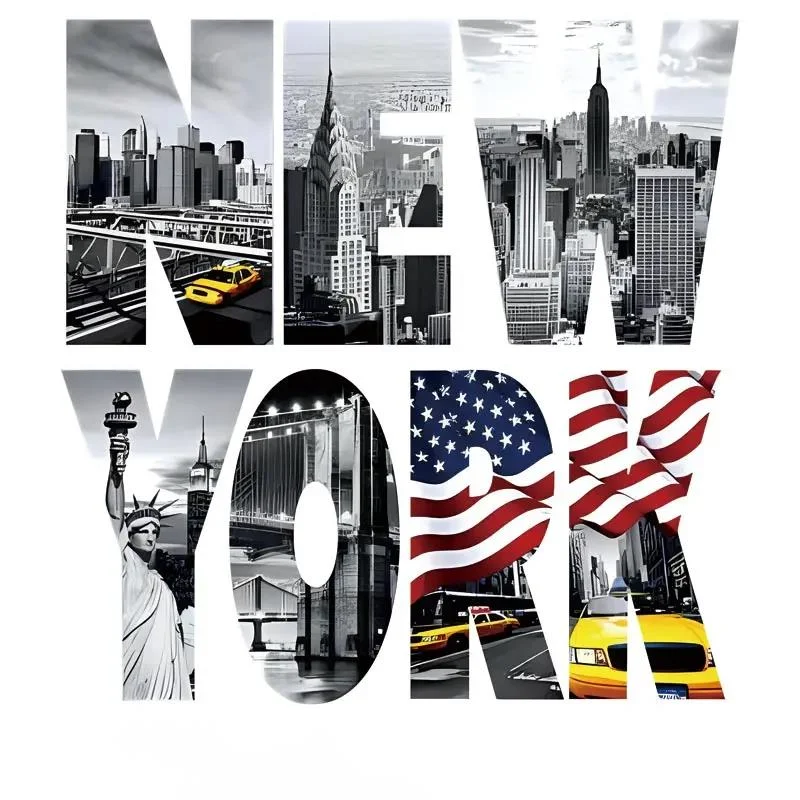 New York City Letter Photos Iron-On Patches Heat Transfer Sticker Clothing Diy Washable Trend Applique Decor T-Shirt Pullover