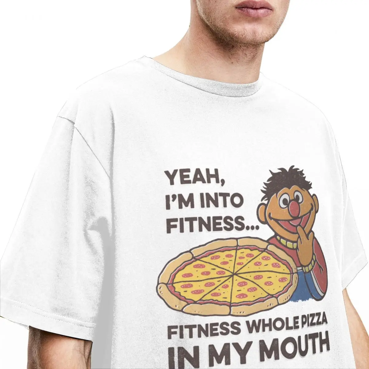 Funny Pizza Ernie I'm Into Fitness T Shirt Novelty Diet Dieting Cartoon Shirt