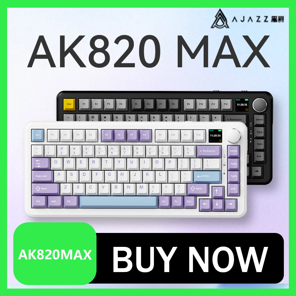 

Клавиатура AJAZZ AK820MAX механическая, контрольный экран, три режима, прокладка Konb, RGB, клавиатура для геймеров, горячая замена, игровые аксессуары