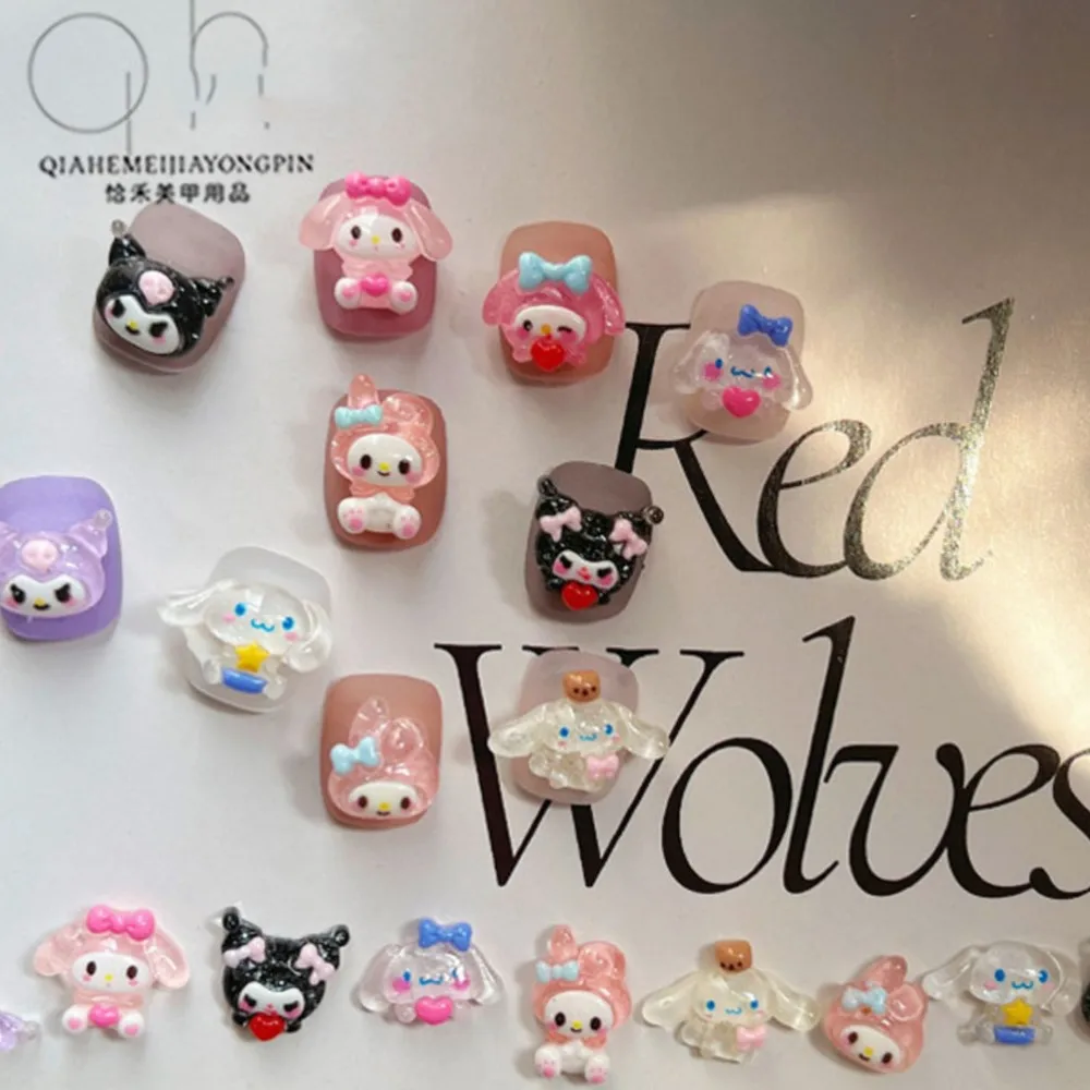 10Pcs 3D Sanrio Characters Nail Art Charms Hello Kitty Kuromi My Melody Resin Nail Decoration Kawaii DIY Crafts For Nail Jewelry