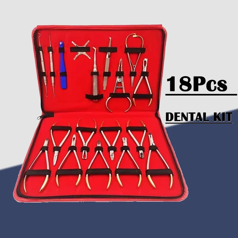 

Набор ортодонтических инструментов для брекетов, 18 шт., набор профессиональных плоскогубцев с локатором кронштейна для стоматологической клиники и лаборатории