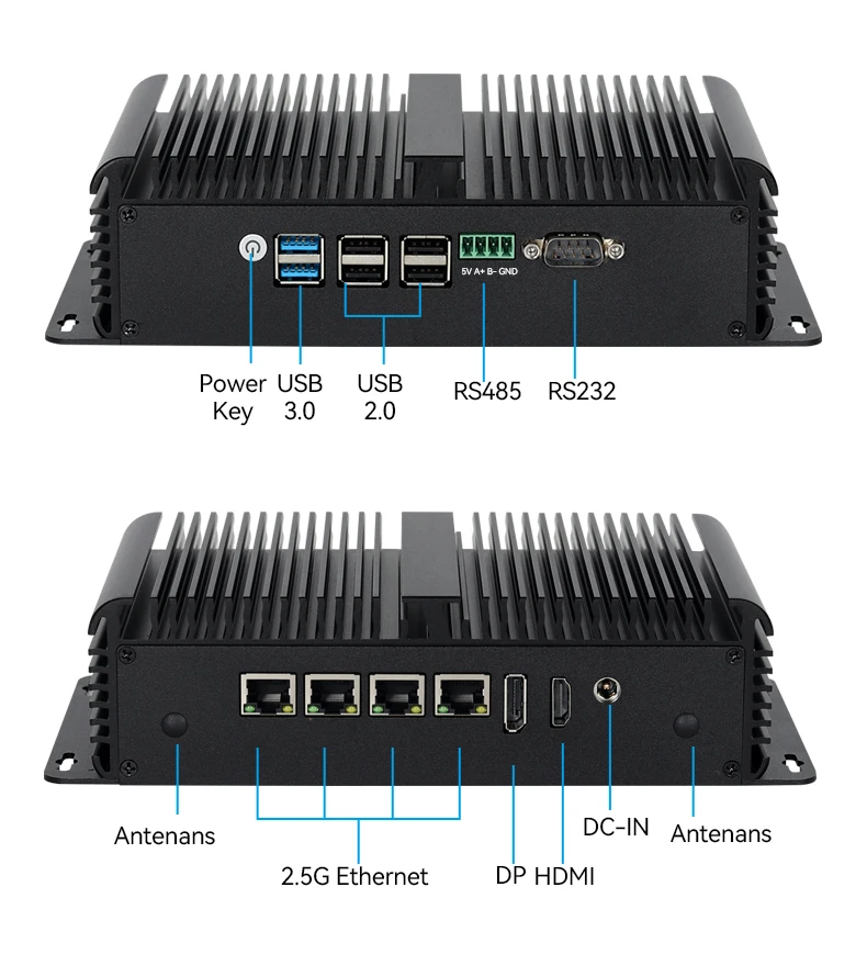 Imagem -02 - Mini pc Industrial Fanless Processador Intel N100 4x2.5g Expansão Ethernet Mini-pcie Wifi 4g Sim Suporta Windows Linux Openwrt