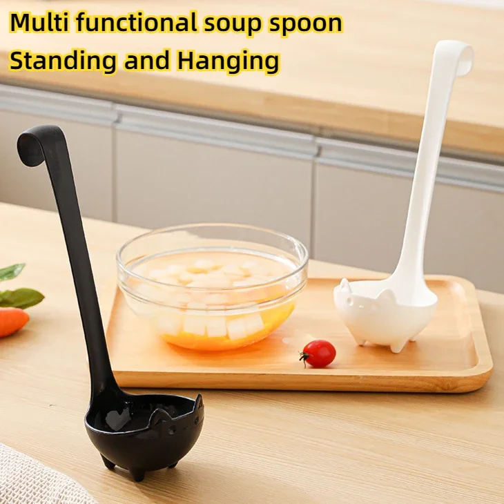 

2025 New Hot Selling Cat Soup Spoon, black and white cat shaped long handled spoon, heat-resistant soup can be hung or stood up