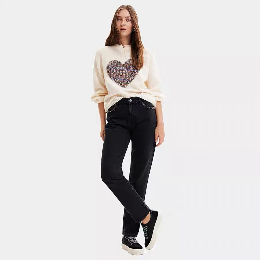 Autumn collaboration embroidered printed crew-neck sweater