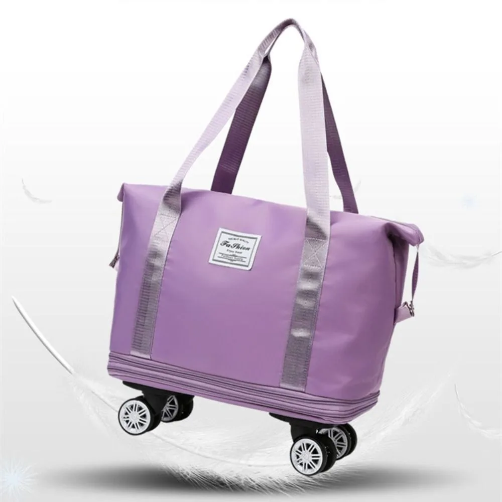 

Oxford Cloth Gym Bag with Wheels Sport Dry-Wet Separation Collapsible Travel Tote Bag Expandable Large Capacity