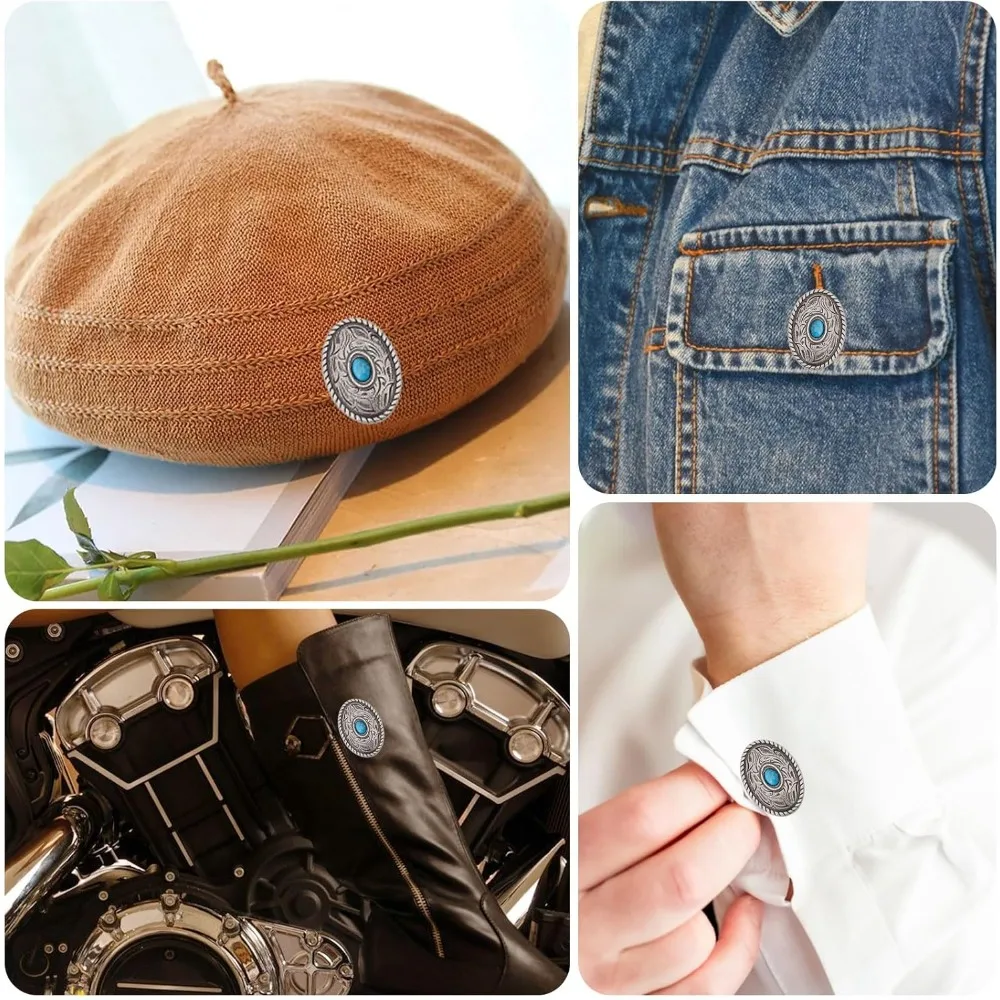 12 مجموعات خمر الفيروز الأزرق مشبك الزخرفية مع مسامير أزرار الظهر المسمار الخلفي DIY بها بنفسك الحرفية حزام جلد شكل دائري #6