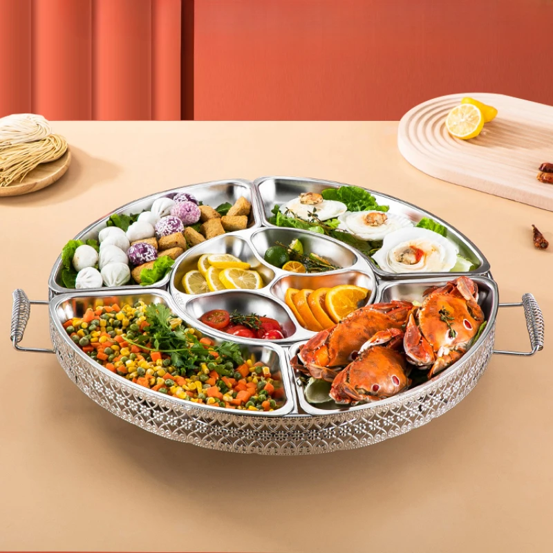 

304 stainless steel reunion platter household set seafood big coffee feast pot commercial plate restaurant special plate.