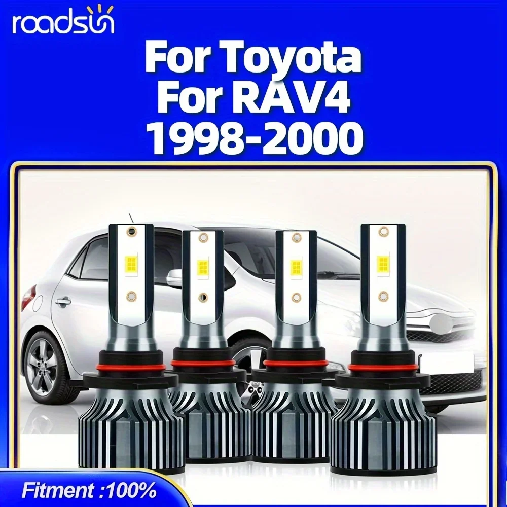 

2 пары светодиодных комбинированных ламп, подходящих для Toyota RAV4 (1998-2000), 9005/HB3 9006/HB4, лампа дальнего/ближнего света 23000LM 6000K, белая с вентилятором Plug-N-Play