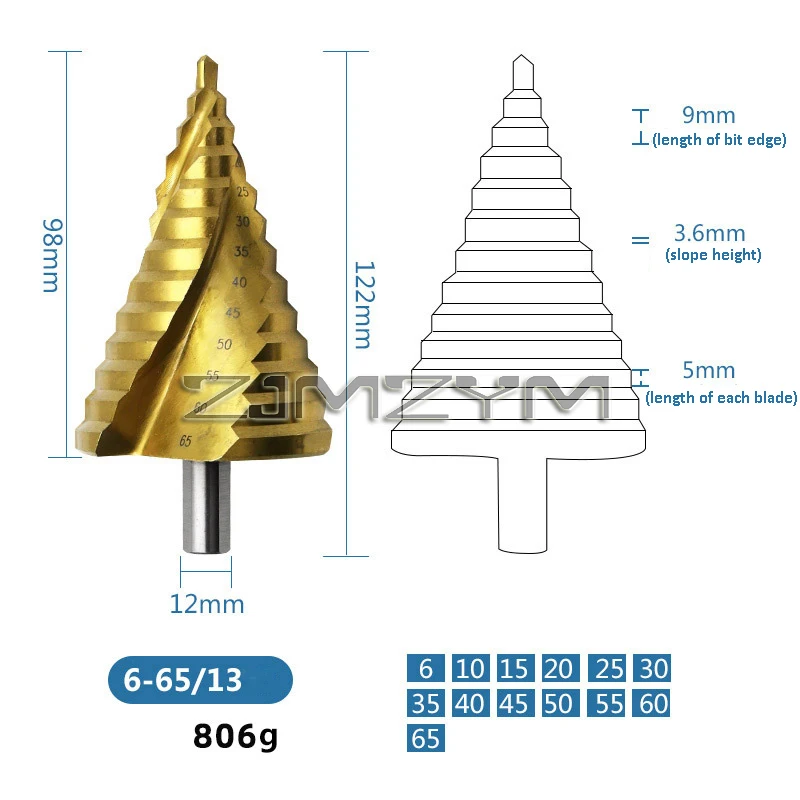 6-65mm wiertło stopniowe spiralny rowek Pagoda frez do otworów metalowe wiertło stożkowe trójkątny trzpień otwieracz do otworów