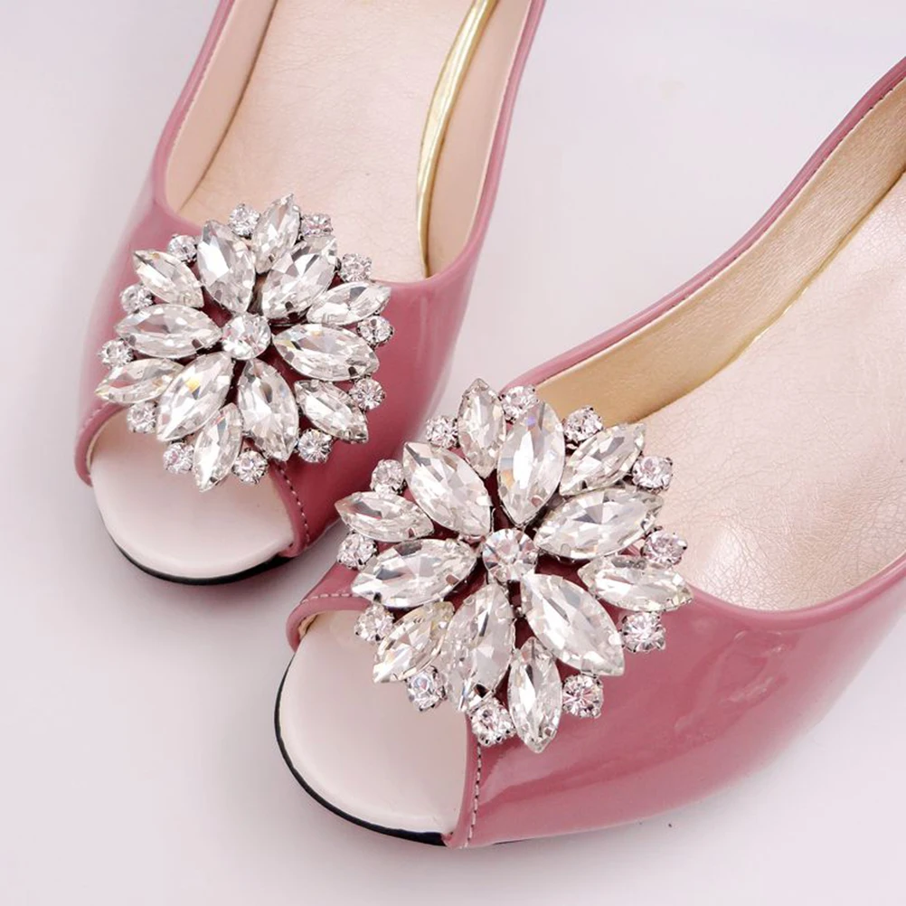 

Decoration Crystal Shoe Accessories Rhinestone Buckles Glass Delicate Clips Silver for Women Bride