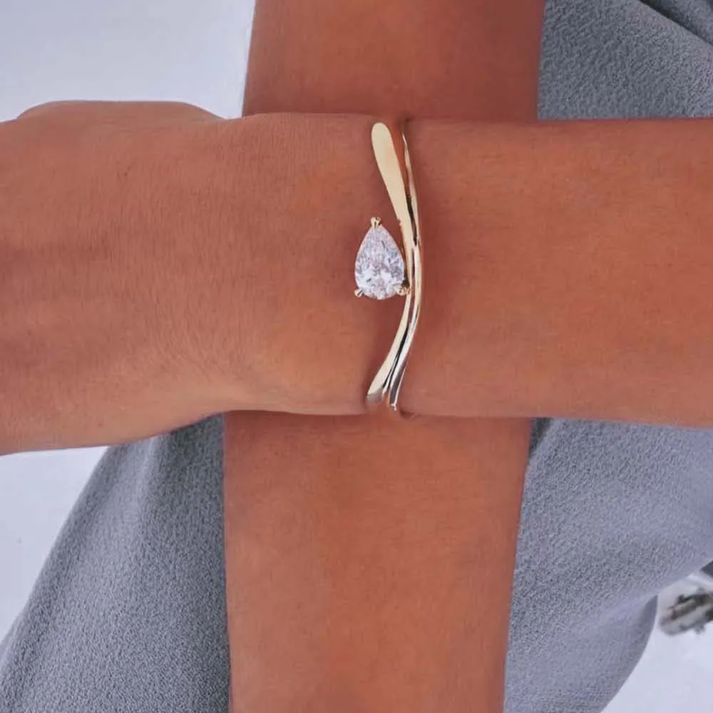 Muxfc pulseira de moissanite com corte de pêra, 6 quilates, para mulheres, gota de água, punho aberto, prata esterlina 925, joias de pulso, presente gra