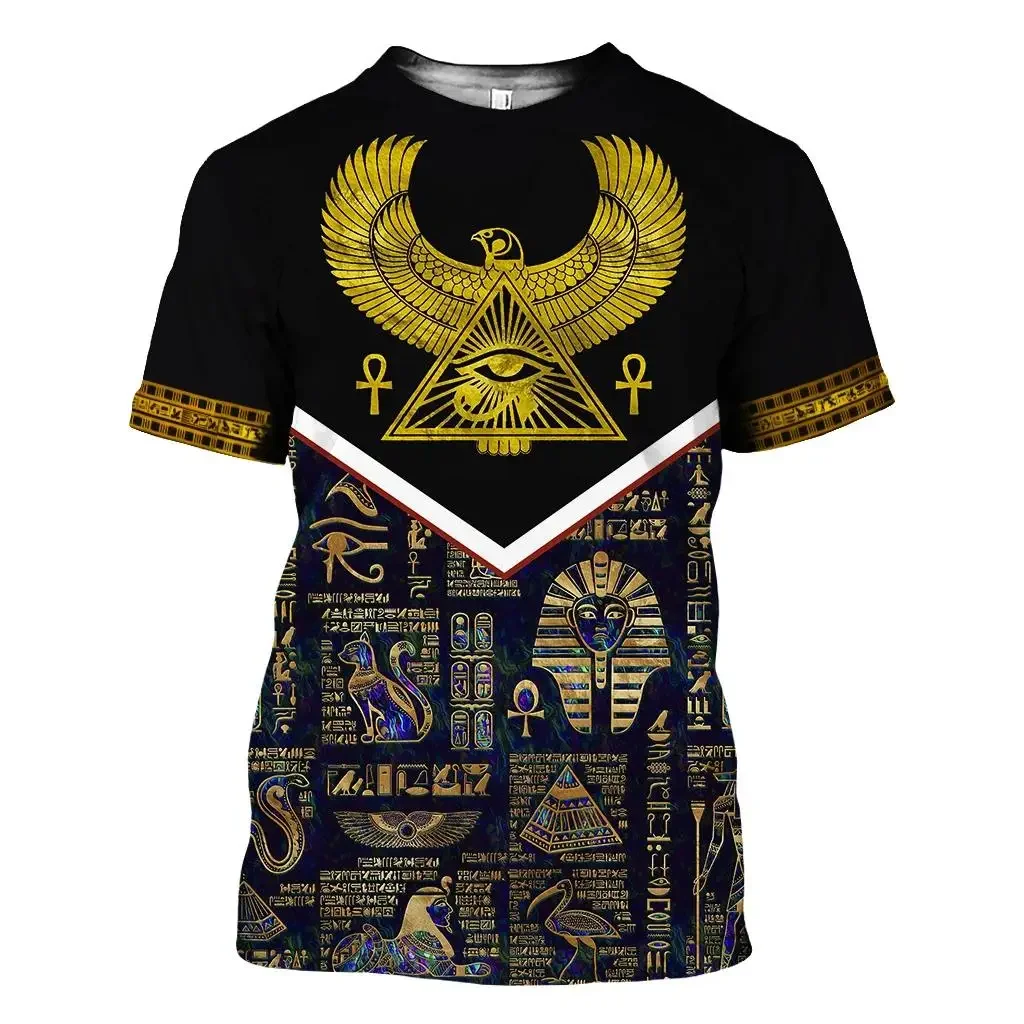 Fashionable Egyptian Wind Pictures For Men\'s T-Shirts Trend Digital Printing Casual Round Neck Short Sleeved Tops