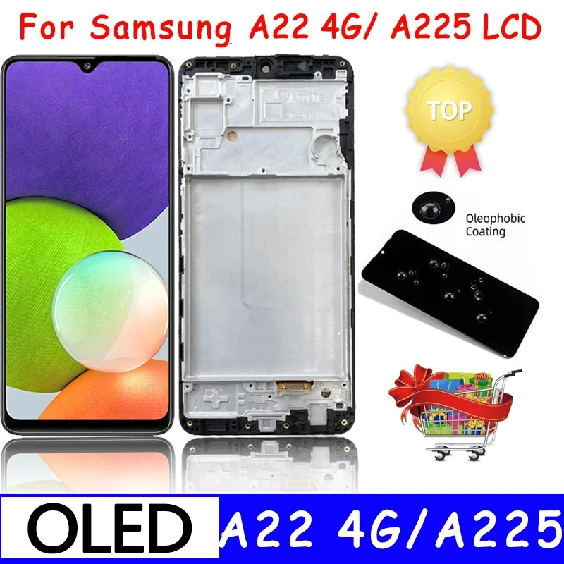 

OLED For Samsung A22 4G A225F A225F/DS A225 LCD Touch Screen Digitizer Repair Parts For Samsung A22 4G LCD Frame