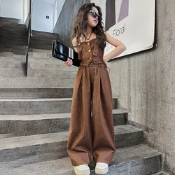Summer Design Youth Girls Clothes set Sling Tank Top+Versatile Wide Leg Pants 2pcs junior kids suit teen Child Clothing outfits
