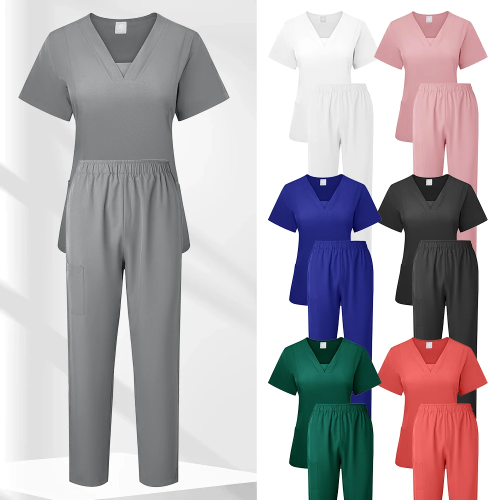 

Pet Grooming Doctor Uniforms Non-sticky Hair Nurse Women V-neck Thin and Light Fabric Medical Clothes Summer Clinical Uniform