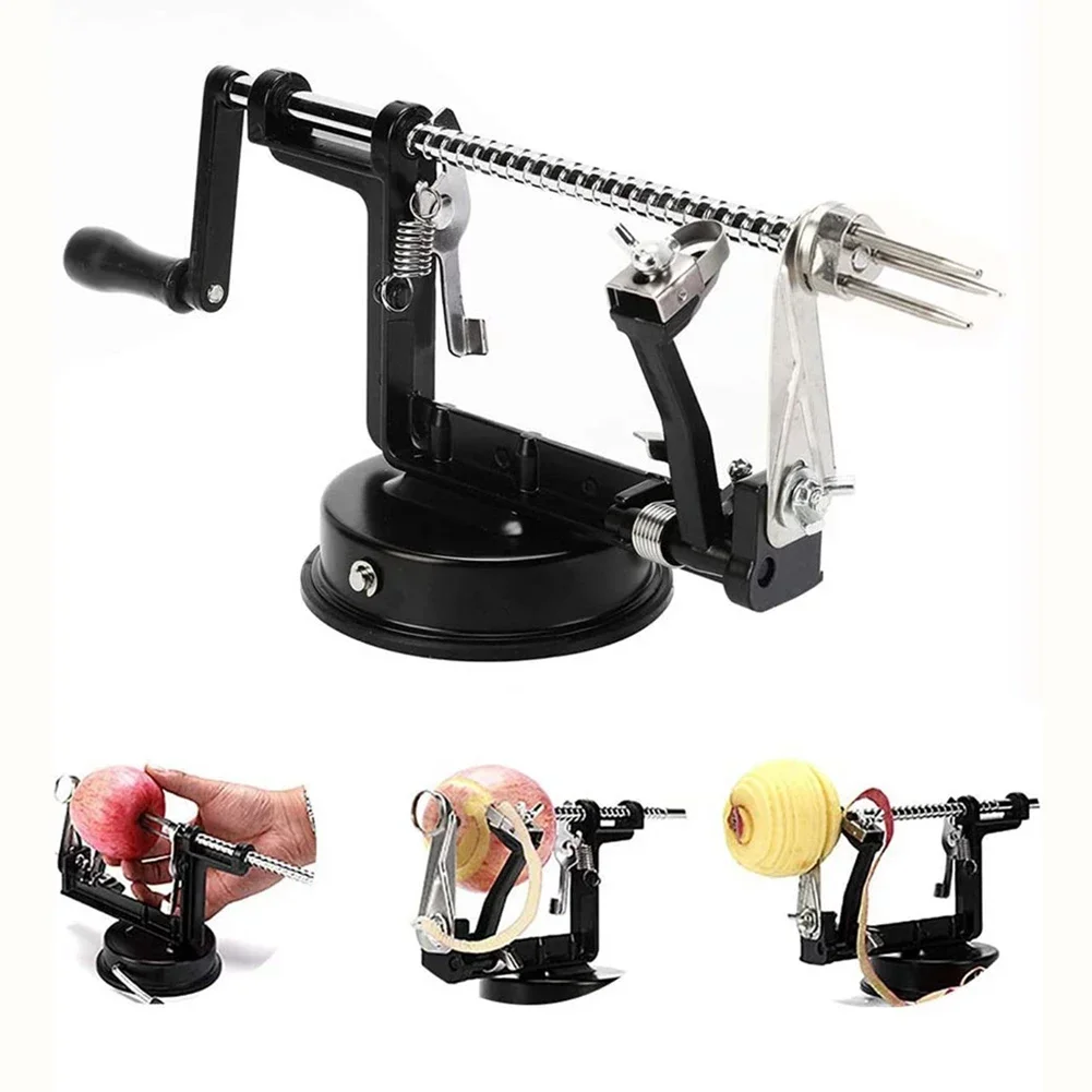 3 in 1 Hand-cranked Apple Peeler Multi-functional Fruit Apple Peeling Machine Stainless Steel Apples Slicer with Suction Base