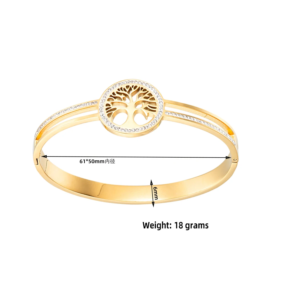 High Quality Stainless Steel Bracelet For Women Electroplated Silver Gold Rose Color Life Tree with Diamonds  Exquisite Jewelry