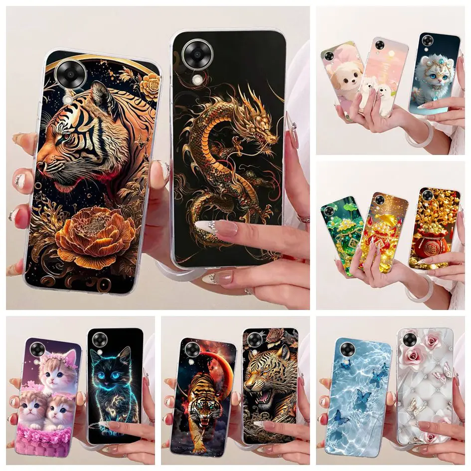 Für OPPO A17k Hülle CPH2471 Beliebte Drachen-Tiger-Motiv Coole Tier-Designs Bemalte Weiche Silikon-Handyhülle Für OPPO A17 CPH2477 A 17 k Bumper