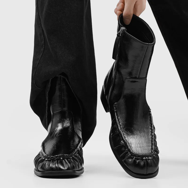 England style mens casual party nightclub high chelsea boots black designer square toe shoes cowboy original leather long botas