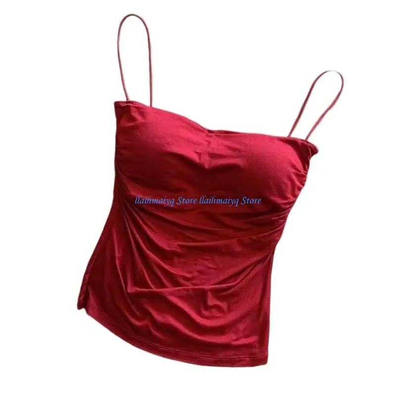 573B بلوزة نسائية بدون أكمام مع حمالات صدر مدمجة، قميص قصير صيفي بدون أكمام، قطع علوية عصرية للخروج #2