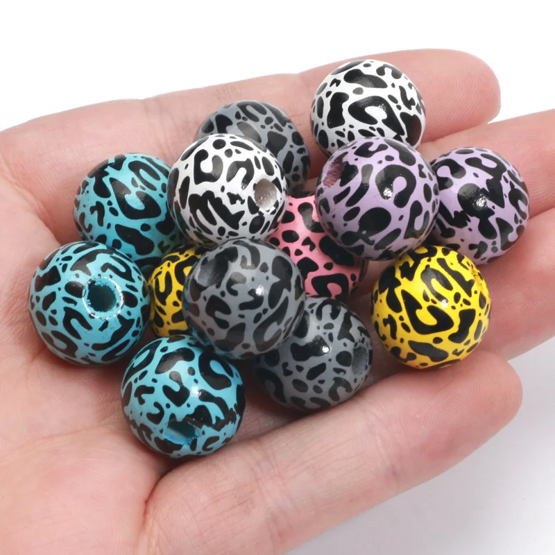 16 mm, 10 Stück, Leopardenmuster, runde Naturholzperlen, lose Perlen für Schmuckherstellung, DIY-Armband, Halskette, Ohrringe, Zubehör