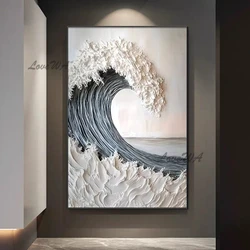 Ready Hang Framed Wave Painting ,Wall Art Picture , Handmade Artwork Large, Modern Abstract Paintings, Decorative With Frames
