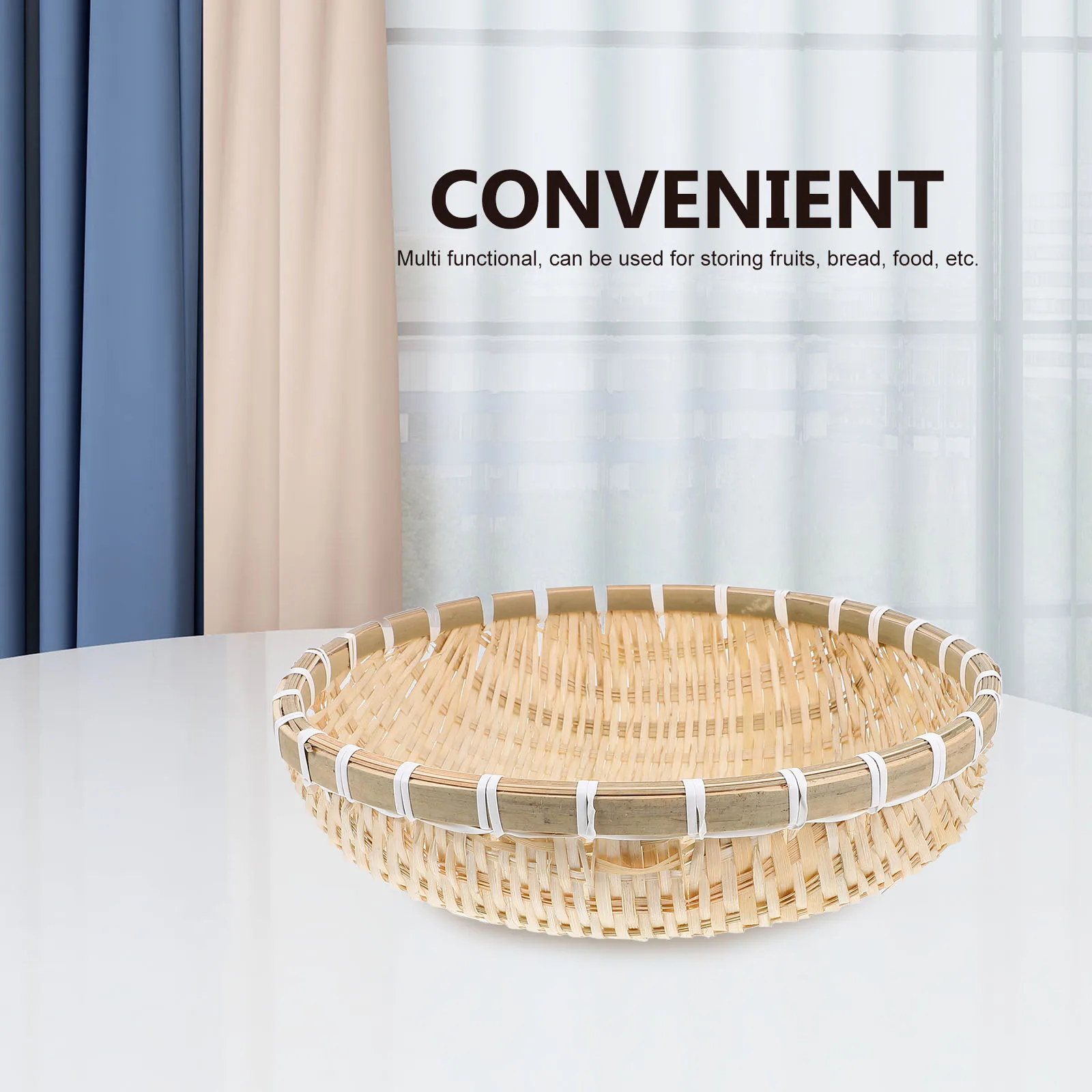 

Bamboo Fruit Basket Handwoven Round Baskets for Kitchen Bread Storage Containers Drainage Holes Sturdy Materials Food