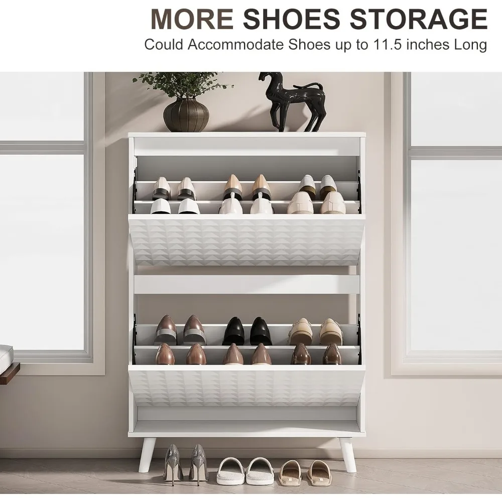 Diamond Pattern Shoe Rack with Flip Drawers Organizer, Storage Cabinet for Shoes, Free Standing Shoe Storage Solution