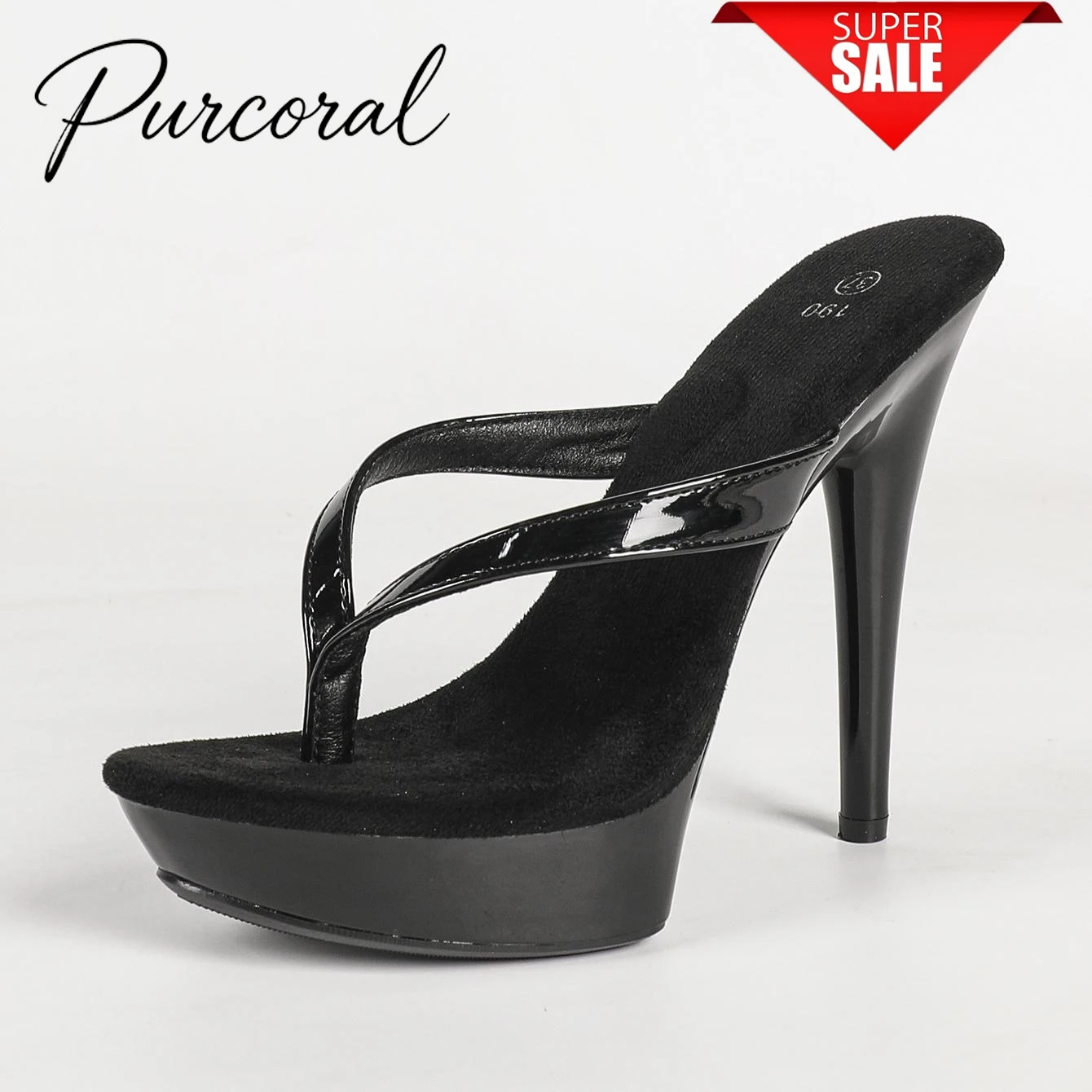 Purcoral 2026 New Women Open Toe Flip Flop High Heel Slippers Patent Leather Cross Strap Platform Stiletto Heels Sexy Shoes