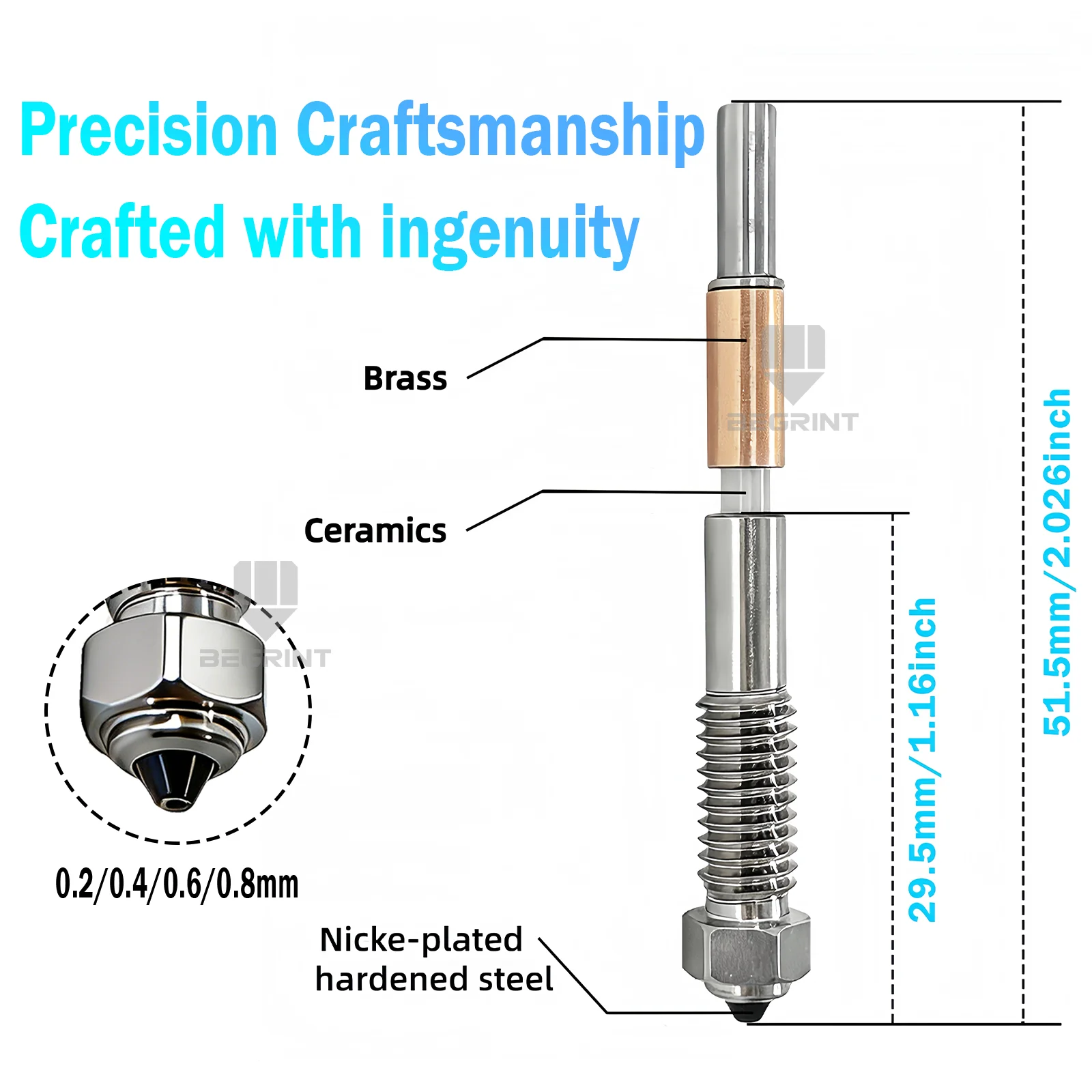 Dysza bimetaliczna QiDi Q2/Q2 Combo z ceramiczną izolacją, zintegrowana konstrukcja, szybkie demontaż i montaż, dysze do części QIDI Q2 — zdjęcie produktu 6