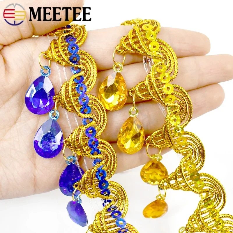 Meetee 1-3M 45mm flecos borlas flecos para cortinas borla con cuentas adorno decoración de diamantes de imitación vestido de novia tela de encaje manualidades de costura