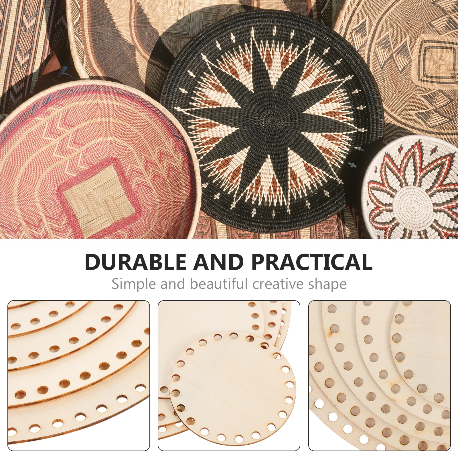 

5pcs Round Cross Stitch DIY Basket Hoop Set Embroidery Wooden Bottom 0 15 20 25 30 Crochet Supplies Thick Yarn Weaving Rope