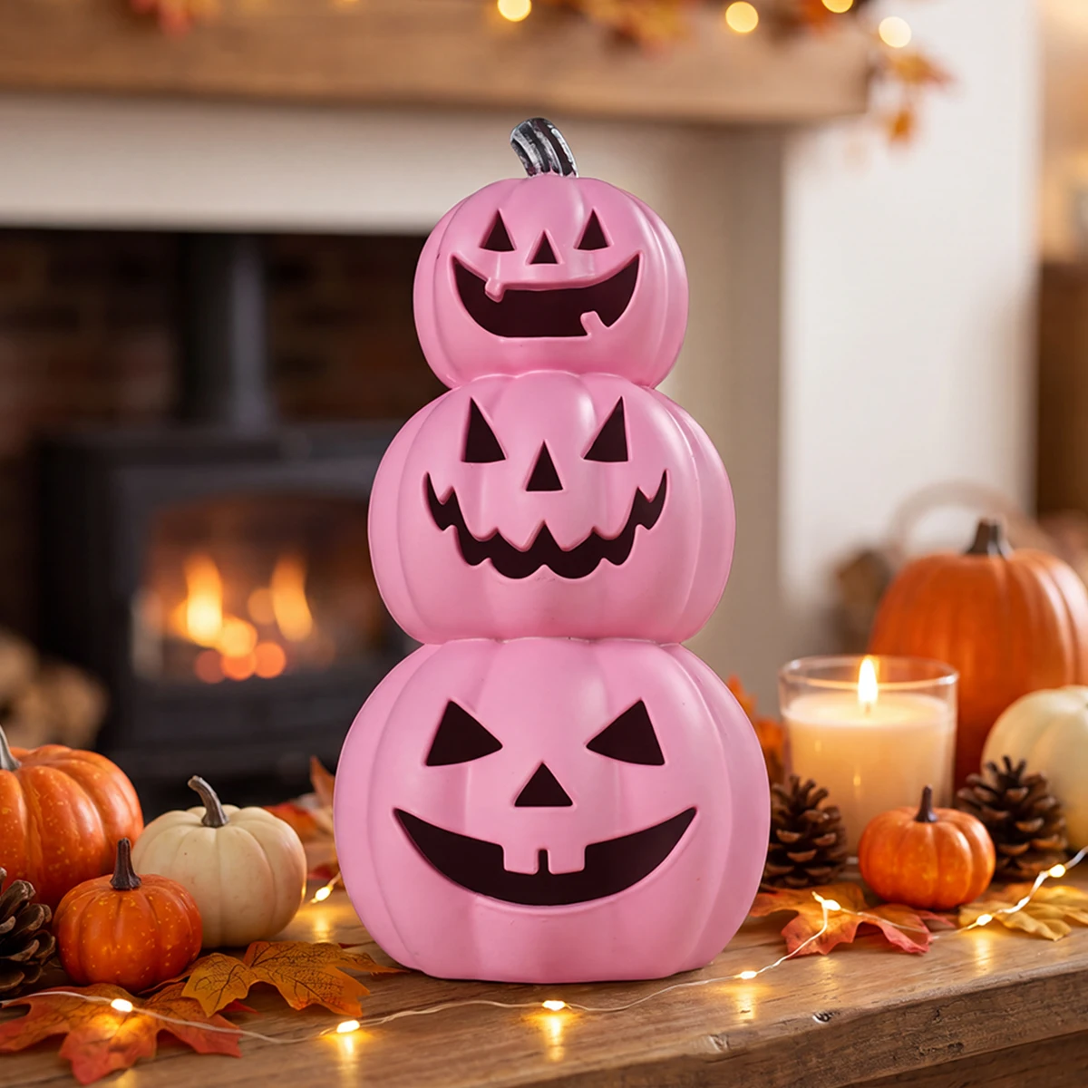 Halloween Stacked Pumpkin Figurine, 3-Tier Hollow-Out Pumpkin Face, Spooky Pumpkin Statue for Indoor Tabletop Halloween Decor