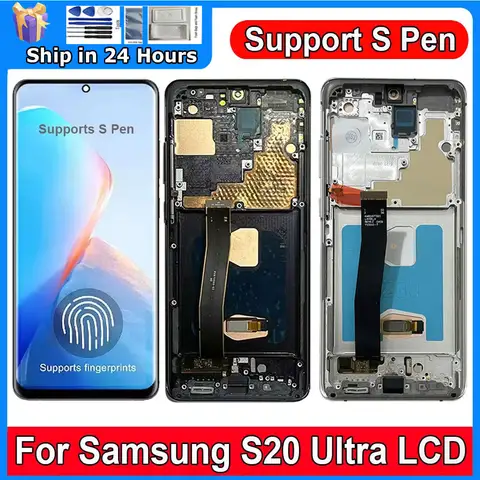S20 Ultra Screen Replacement AMOLED LCD Display For Samsung S20 Ultra G998F SM-G988B/DS G9880 LCD Display Touch Panel With Frame