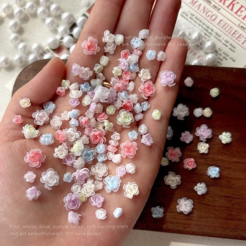 50Pcs Simulated Camellia Nail Charms 3D Pink White Purple Blue Flowers DIY Handmade Press On Nails Decor Accessories