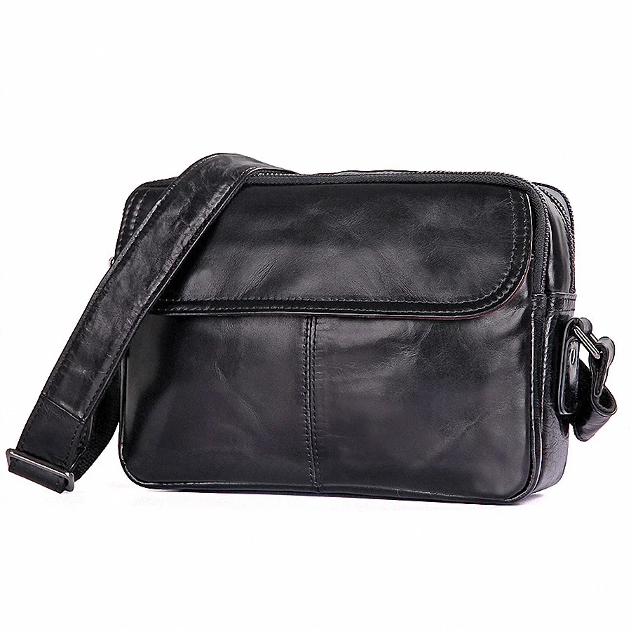 100% Genuine Leather Guarantee Crossbody Bag Zipper Ipad Men Messenger Bag Men\'s Clutch Bag Wallet Small Flap Male Bag LI-1988