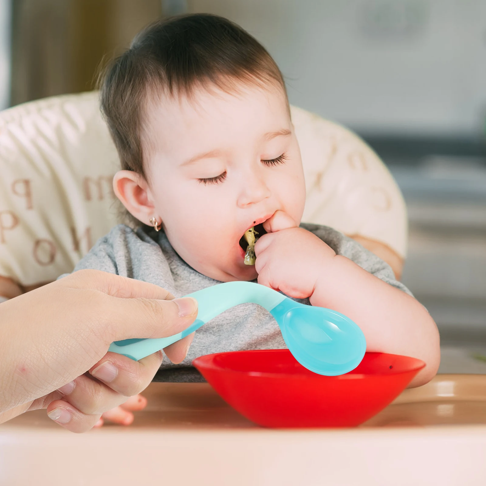 

1 set Left Hand Bendable Baby Spoon Fork Silicone Toddler Feeding Utensils Lightweight Grip Training