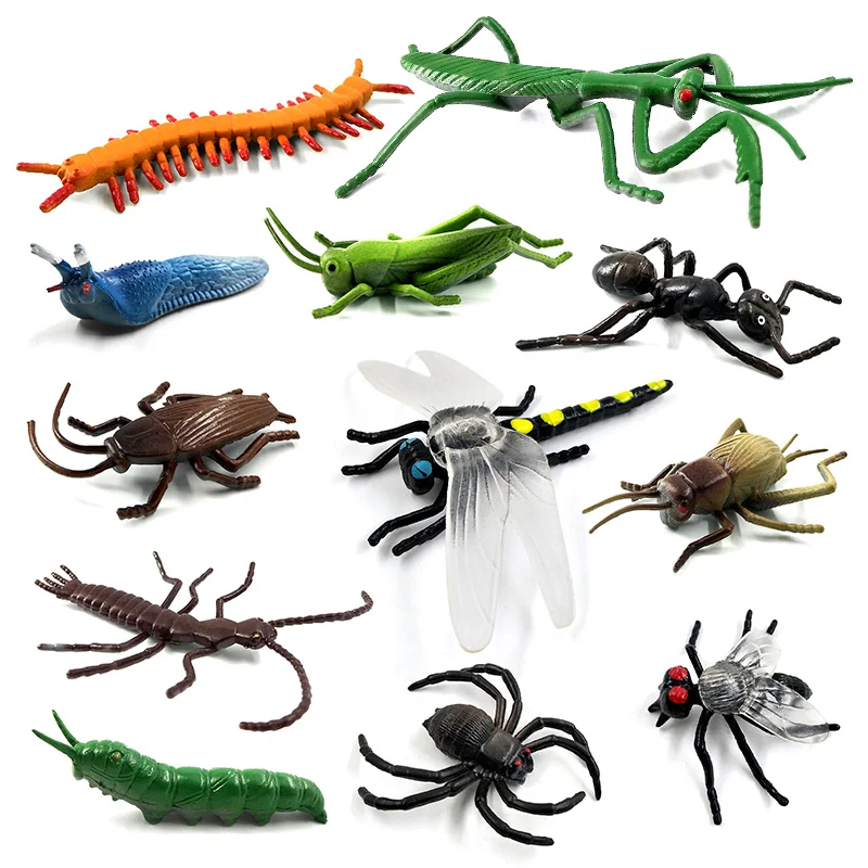 12pcs Insect Animal Model Dragonfly Spider Ant Mantis Fly Diy Figurine Home Decor Miniature Fairy Garden Decoration Accessories