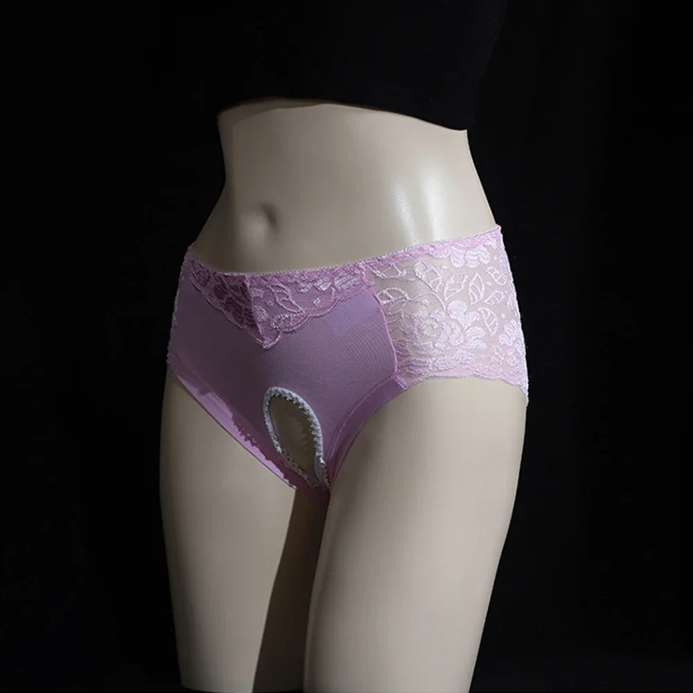 Men Underwear Men Thong Women Briefs Comfortable G-String Gay Lace Open Crotch Panties Plus Size Sissy.See-Through