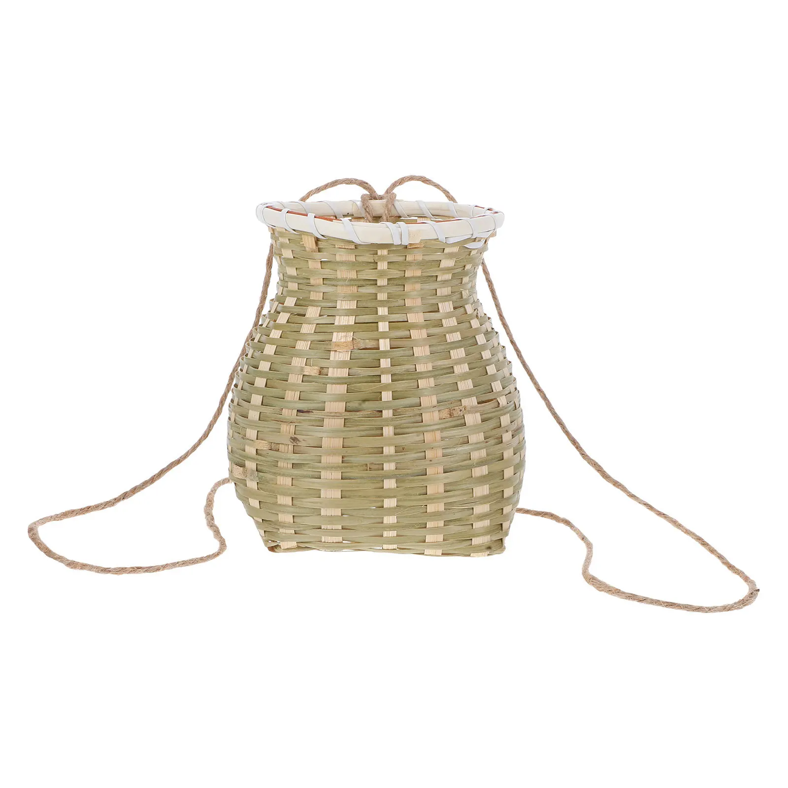 

Handmade Bamboo Woven Small Back Basket Rustic Backpack Multipurpose Storage Basket DIY Painting Prop