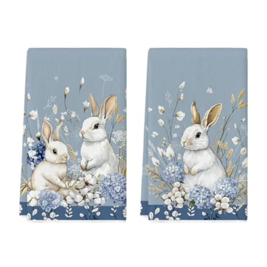 

Пасхальные кухонные полотенца Bunny Hortensa, полотенца для мытья посуды 18x26 Ih, весенний фермерский дом, украшения с дикими цветами, набор из 2 шт.