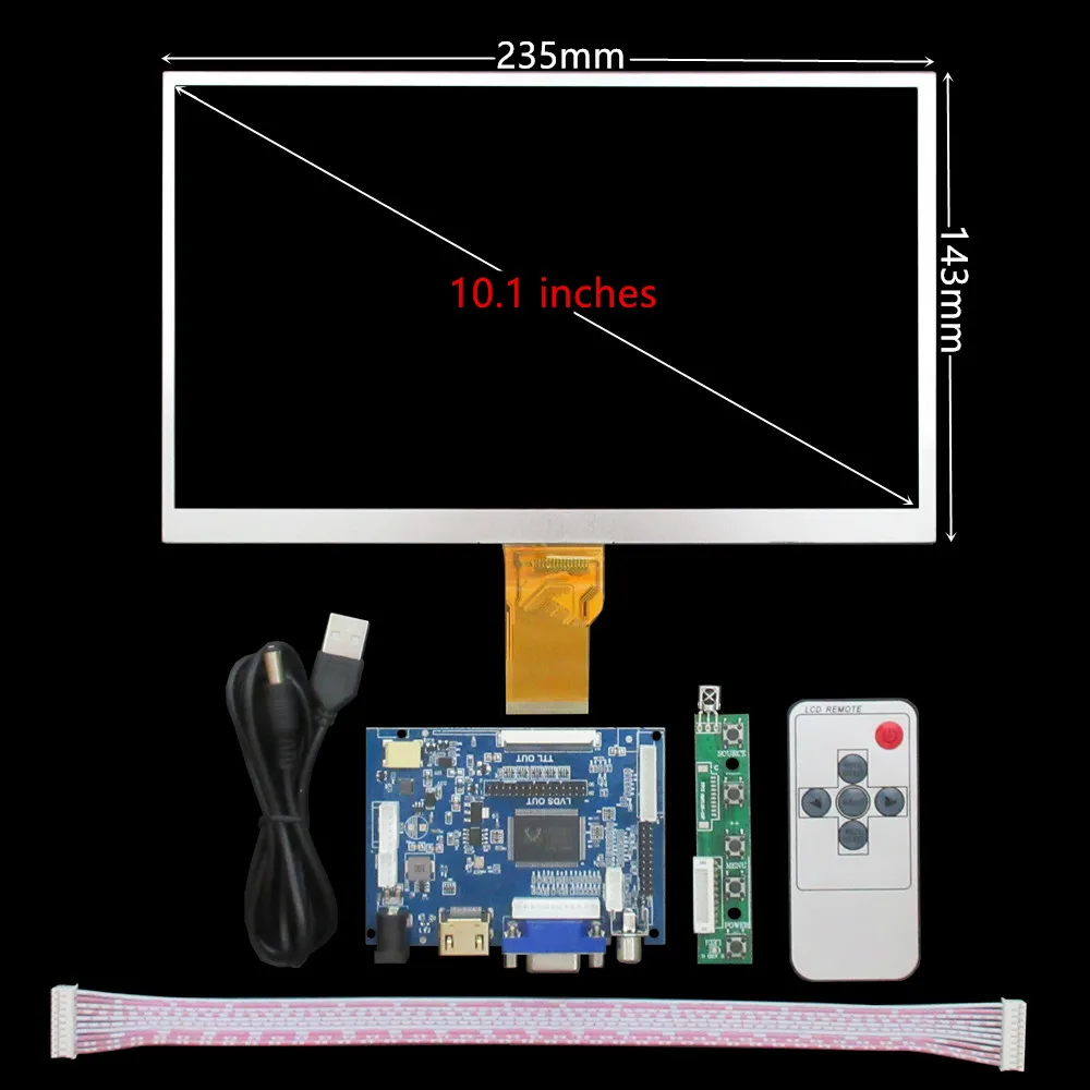 Imagem -02 - Polegada 1024*600 Tela Lcd Tft Monitor Driver Placa de Controle Hdmi-compatível Vga av para Lattepanda Raspberry pi 10.1