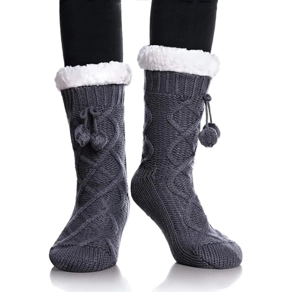 LW New Women's Non Slip Slipper Socks Winter Warm Soft Cozy Fuzzy Fleece-lined Grippers Home Socks for Women Men