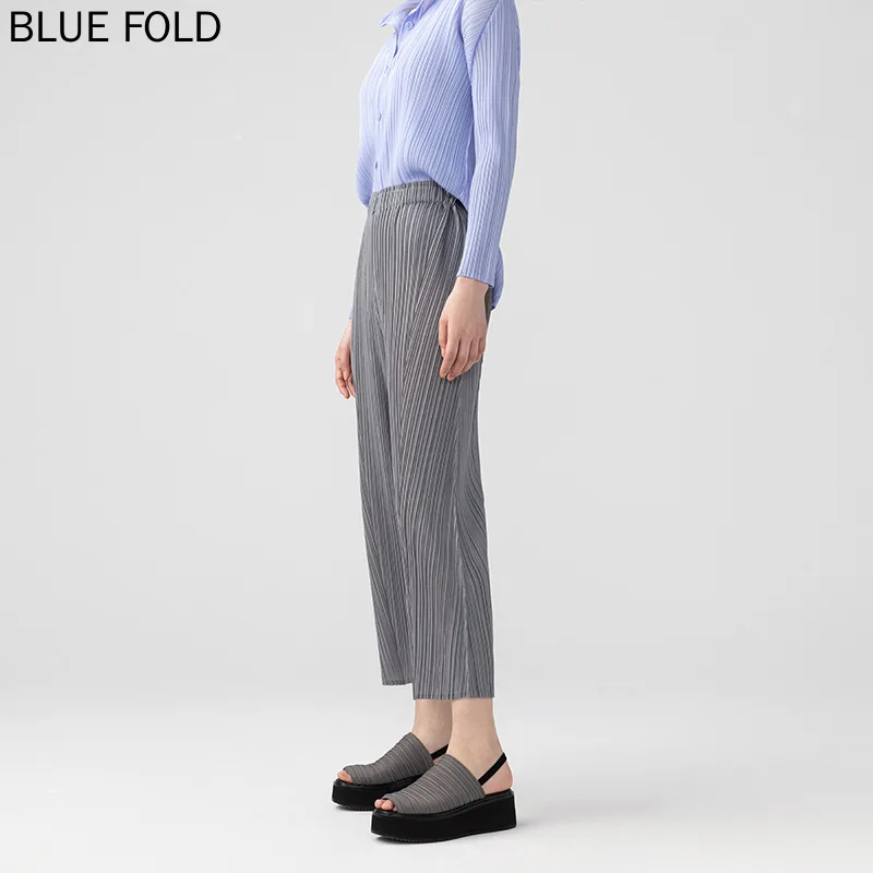 MIYAKE-Thin Pleated Pants for Women, Casual Clothes, Small Leg, Summer,