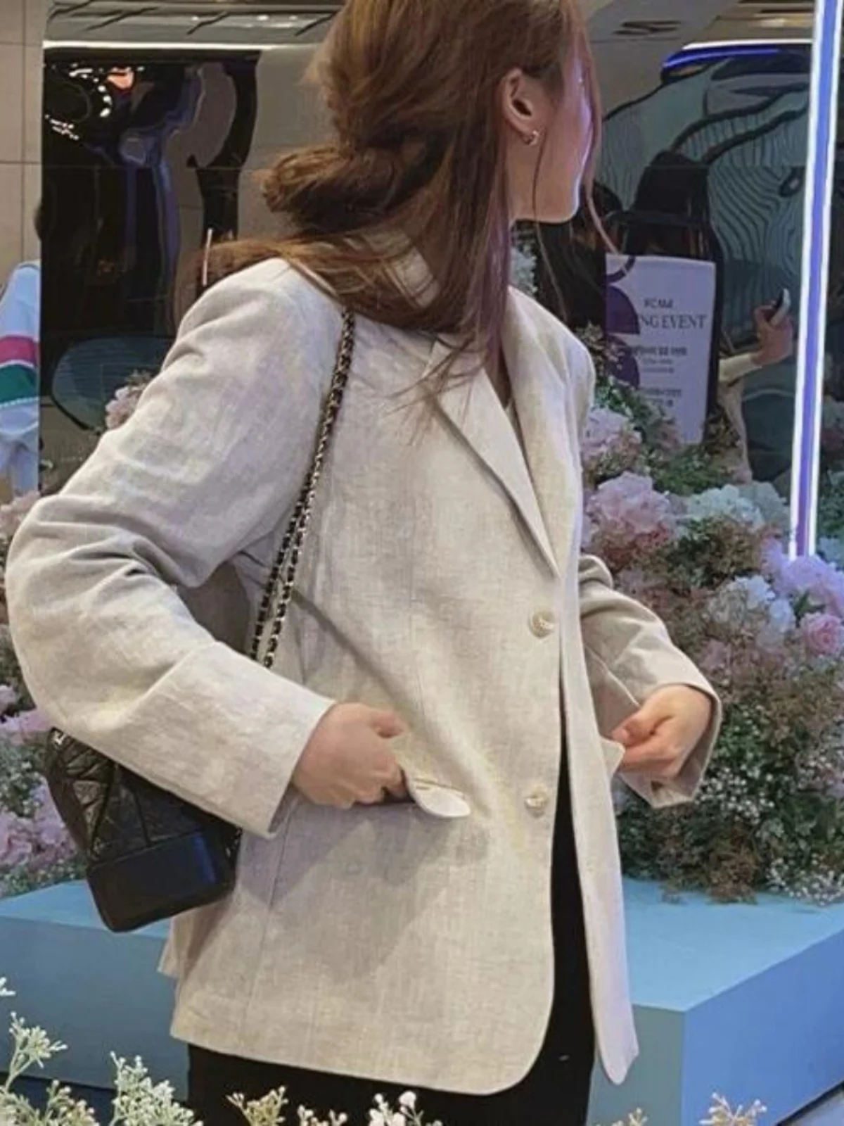 

Chic Cotton Linen Suit Jaet Women's Loose Fit Long Sve Thin Sle Autumn Single Button Faionable Versatile Workwear