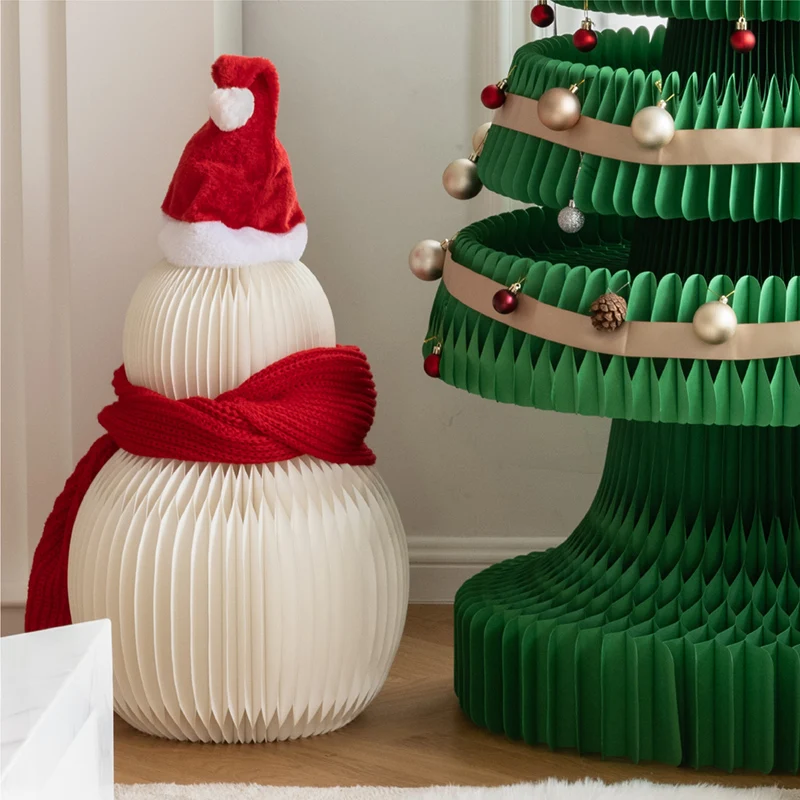Christmas Snow Man With Xmas Hat And Christmas Red Scarf Folding Snow Man For Indoor Used